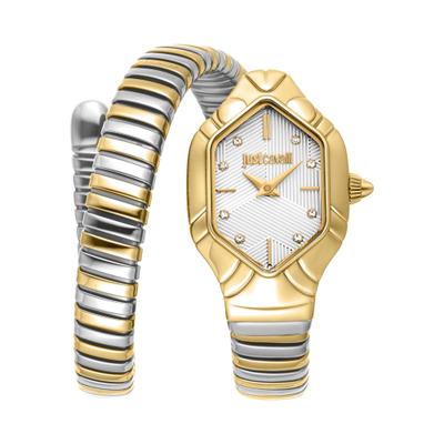 Quarzuhr JUST CAVALLI TIME "Signature Snake", gold (silberfarben, goldfarben), Armbanduhren, Damen, Quarzuhr, Armbanduhr, Edelstahlarmband, analog, Kristallsteine
