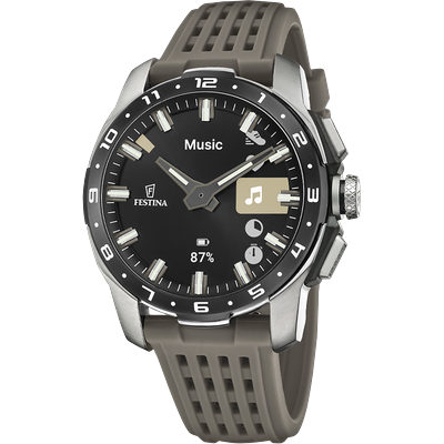 Smartwatch FESTINA "Connected Full D", grau (braun, braun), Smartwatches, Herren, Smartwatch, Armbanduhr, Herrenuhr, Bluetooth, Kamera-Fernbedienung, VO2max