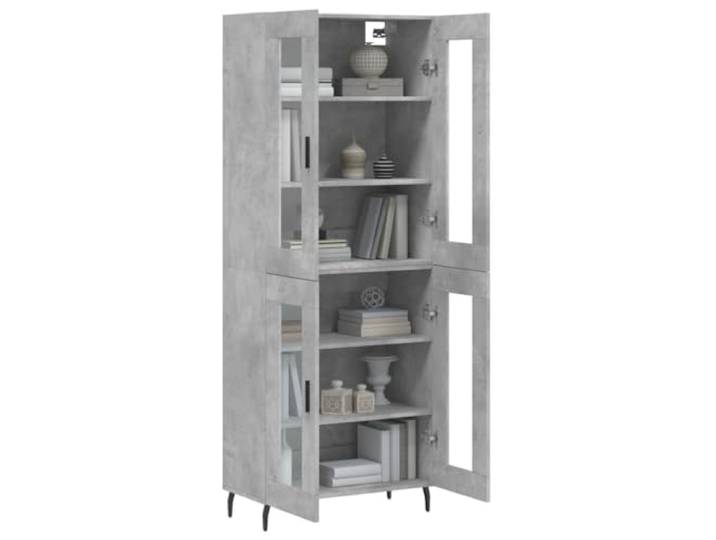 KTHLBRH Anrichte grau Beton 69,5 x 34 x 180 cm Holz mehrschichtig Metallfüße, großer Stauraum, Glas und Metall, Montage erforderlich