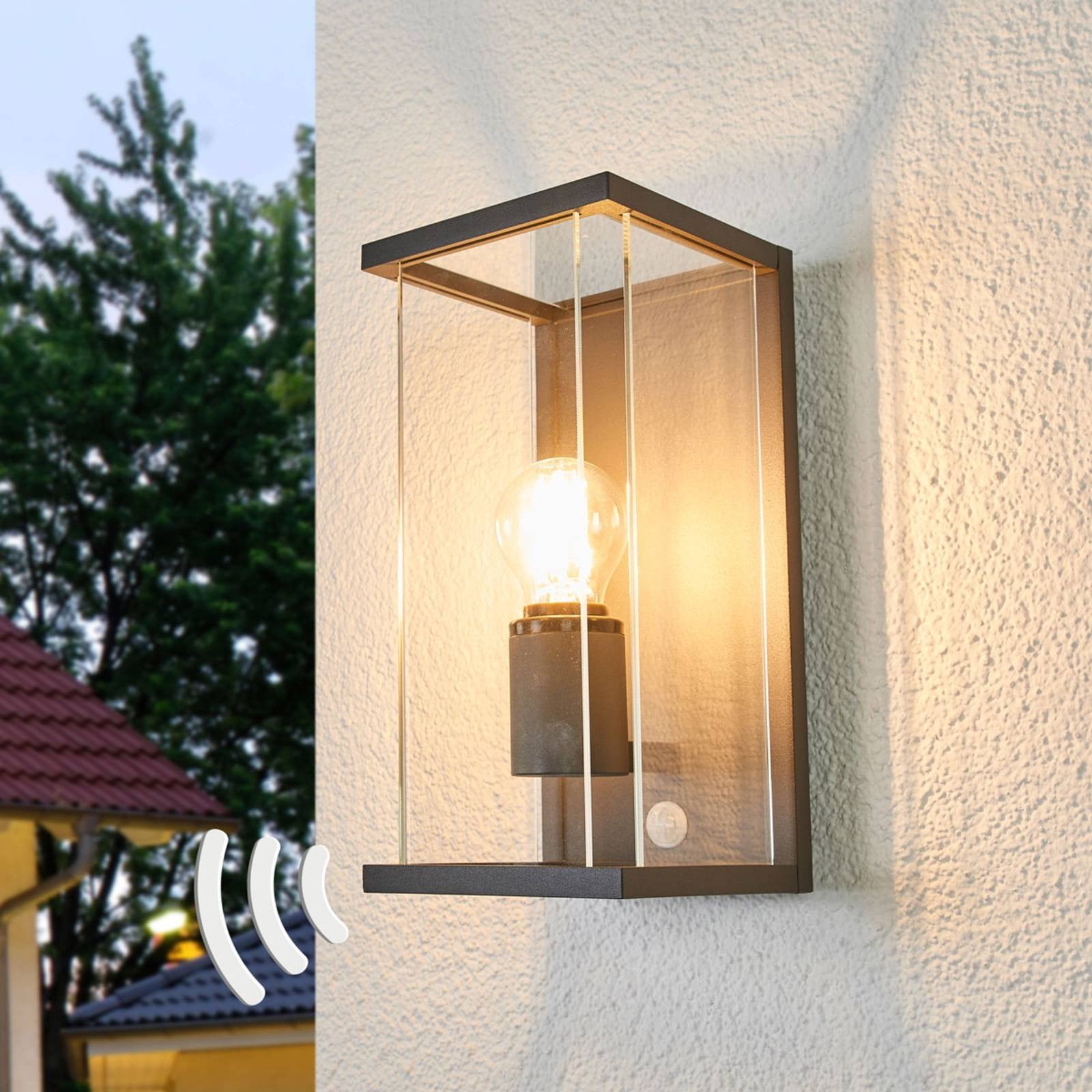 Lucande Annalea Buiten Wandlamp met Bewegingssensor, Zwart of Grijs, Modern Aluminium en Glas, IP54