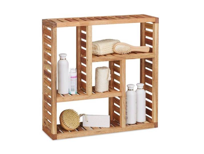 Relaxdays Etagère murale salle de bain bois noyer