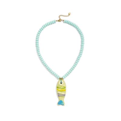 Kette mit Anhänger ADELIA´S "Halskette mit Keramikperlen und Fischanhänger, 41 cm + 5 cm", bunt (hellgrün), Halsketten, Damen, Keramik, Trendiger Modeschmuck mit markantem Fischanhänger