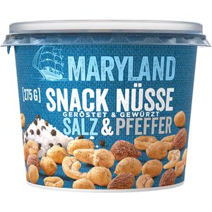 Maryland Nussmischung Snack Nüsse Salz & Pfeffer, im Becher, geröstet & gesalzen, wiederverschließbar, 3 Nusssorten, 275 g
