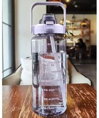 Inspire Essentials HydraTrack 2L Sports Water Bottle Time Marked Straw Bottle For Fitness, Gym & Outdoor Hydration purple