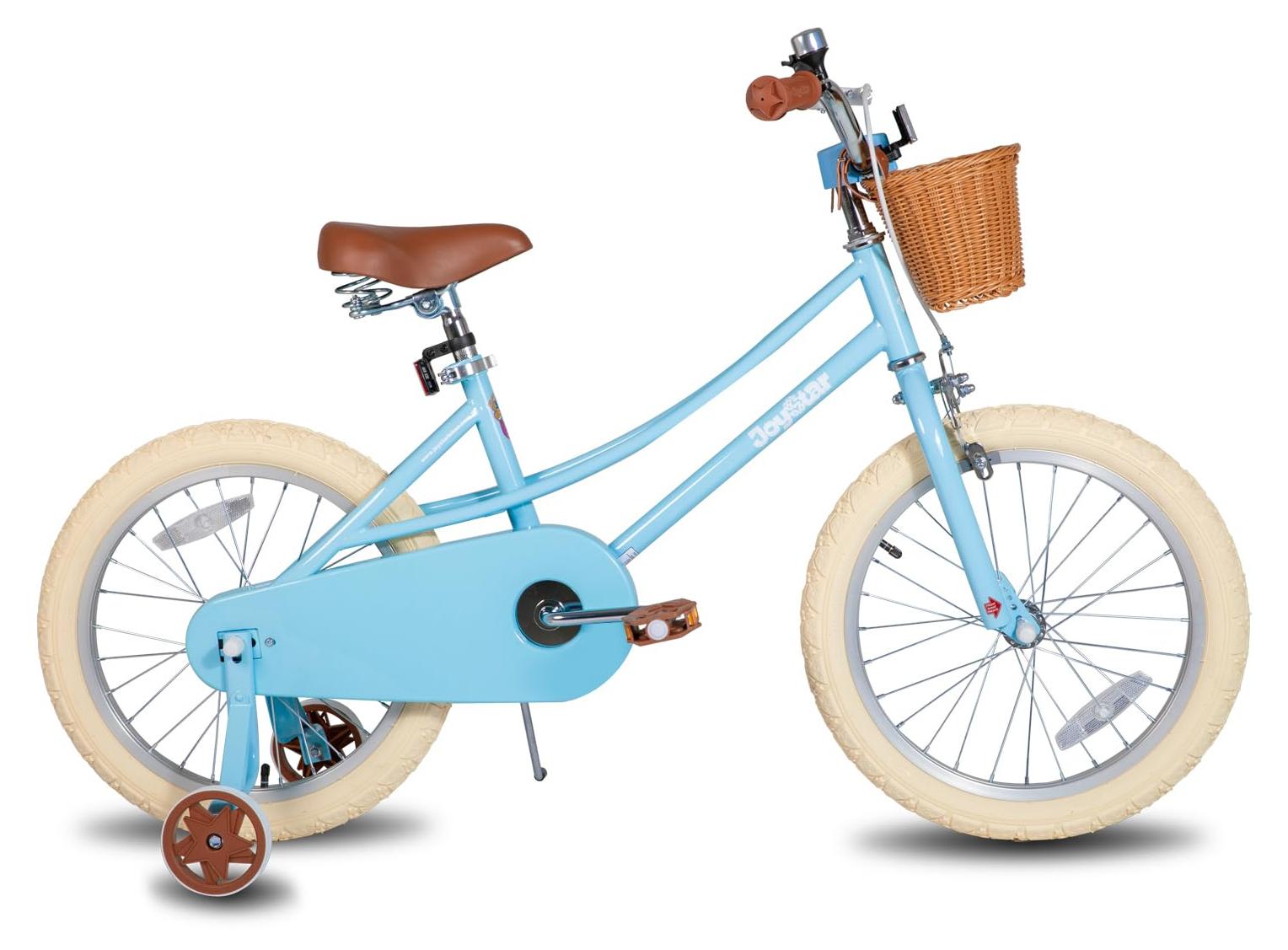 18-Zoll Kinderfahrrad Mädchen mit Stützrädern und Korb, blau
