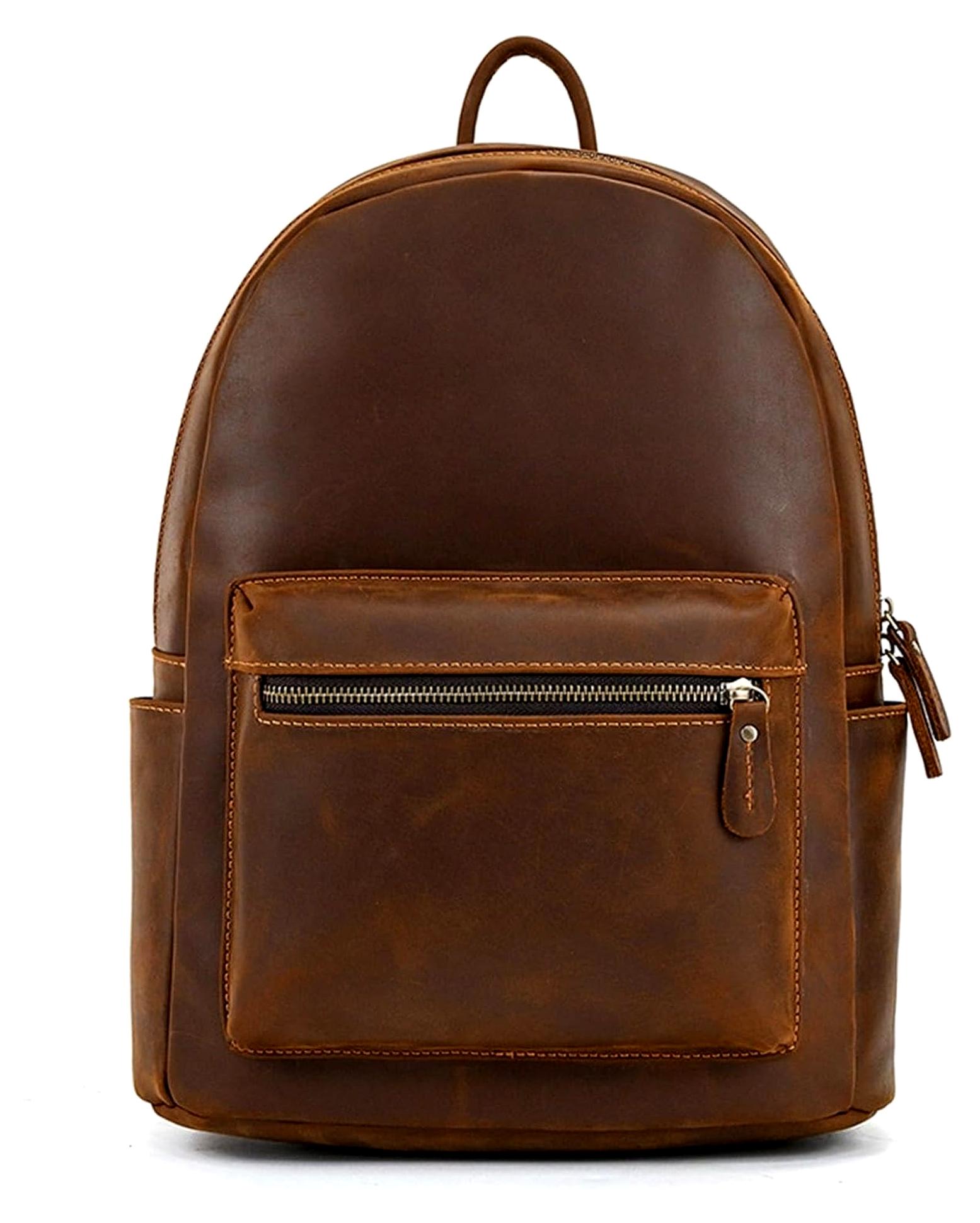 Vintage-Lederrucksack für Herren, Umhängetasche und Schultertasche für Reisen, Camping, Sport und Aktivitäten im Freien, Rotbraun - 38x29x12cm