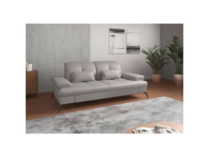 Sit & More 2,5-Sitzer, Hellgrau, Metall, Kombination Echtleder/Stoff, Nappaleder, 202x90x122 cm, Goldenes M, Made in Europe, DGM-Klimapakt, Armteil links, rechts, Wohnzimmer, Sofas & Couches, Sofas, 2-Sitzer Sofas