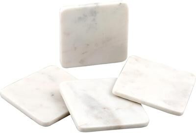 CounterArt Natural White Marble Decorative Coaster 4-Pack Elegant, Luxurious, and Durable