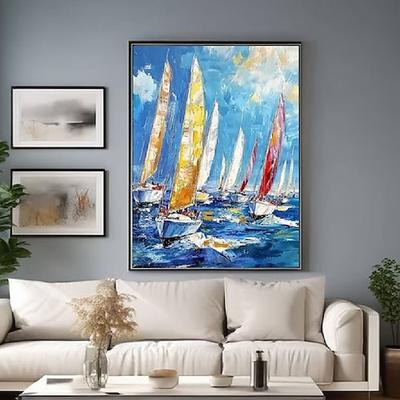 buntes Meer Segelboot Ölgemälde handgemalt Regatta strukturierte Ölgemälde Leinwand Kunst für nautische Liebhaber einzigartige Landschaft Ölgemälde Wand Dcor Geschenk für Segeln Gemälde von