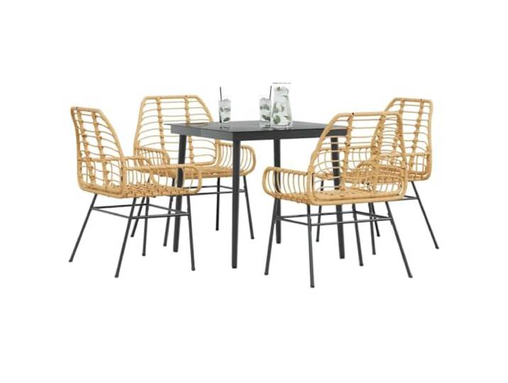 WDGJJFECNMUEHI Polyrattan Wetterfest Esstischgruppe Braun 4 Stühle 5-teiliges Garten-Esszimmerset Polyrattan Braun Glas Tisch Stühle Set für Terrasse Balkon Outdoor Möbel UV-beständig