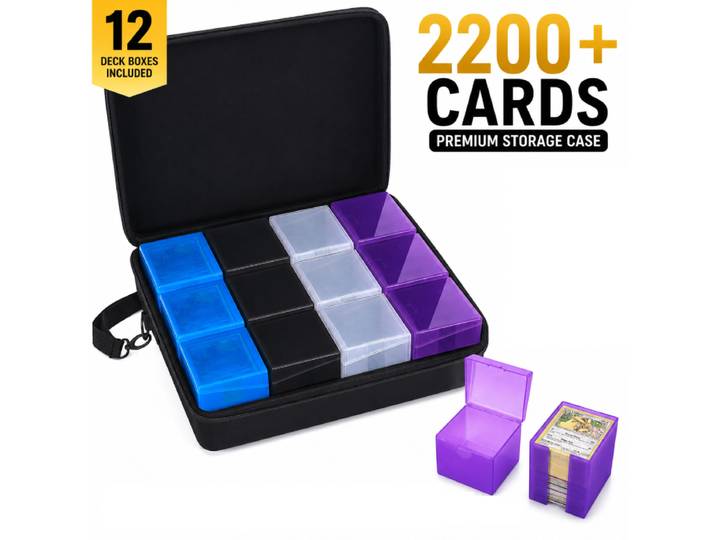 Boîte de rangement pour cartes à collectionner avec 12 boîtes à cartes, capacité de 2200+ cartes, organisateur de cartes TCG compatible avec MTG, cartes sportives, Pokemon, Y