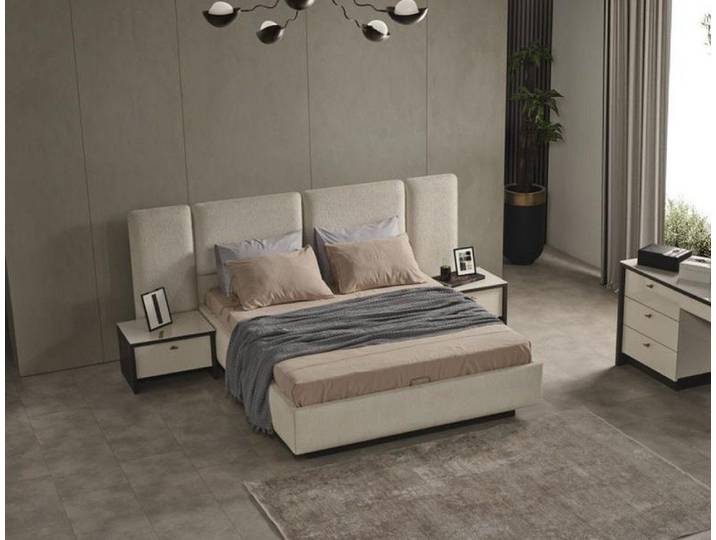 Xlmoebel Polsterbett Doppelbett aus beigem Holz im modernen Designstil (1-tlg., Bett), Hergestellt in Europa