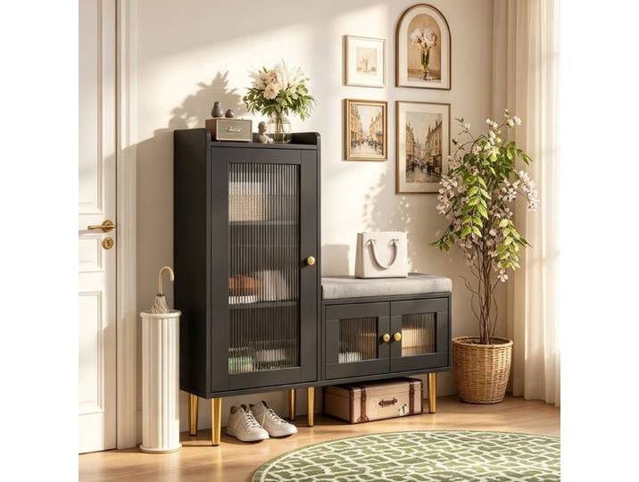 Meuble à chaussures grande capacite - Meuble de Rangement Entrée - Étagères Réglables - Assise Confortable - Noir