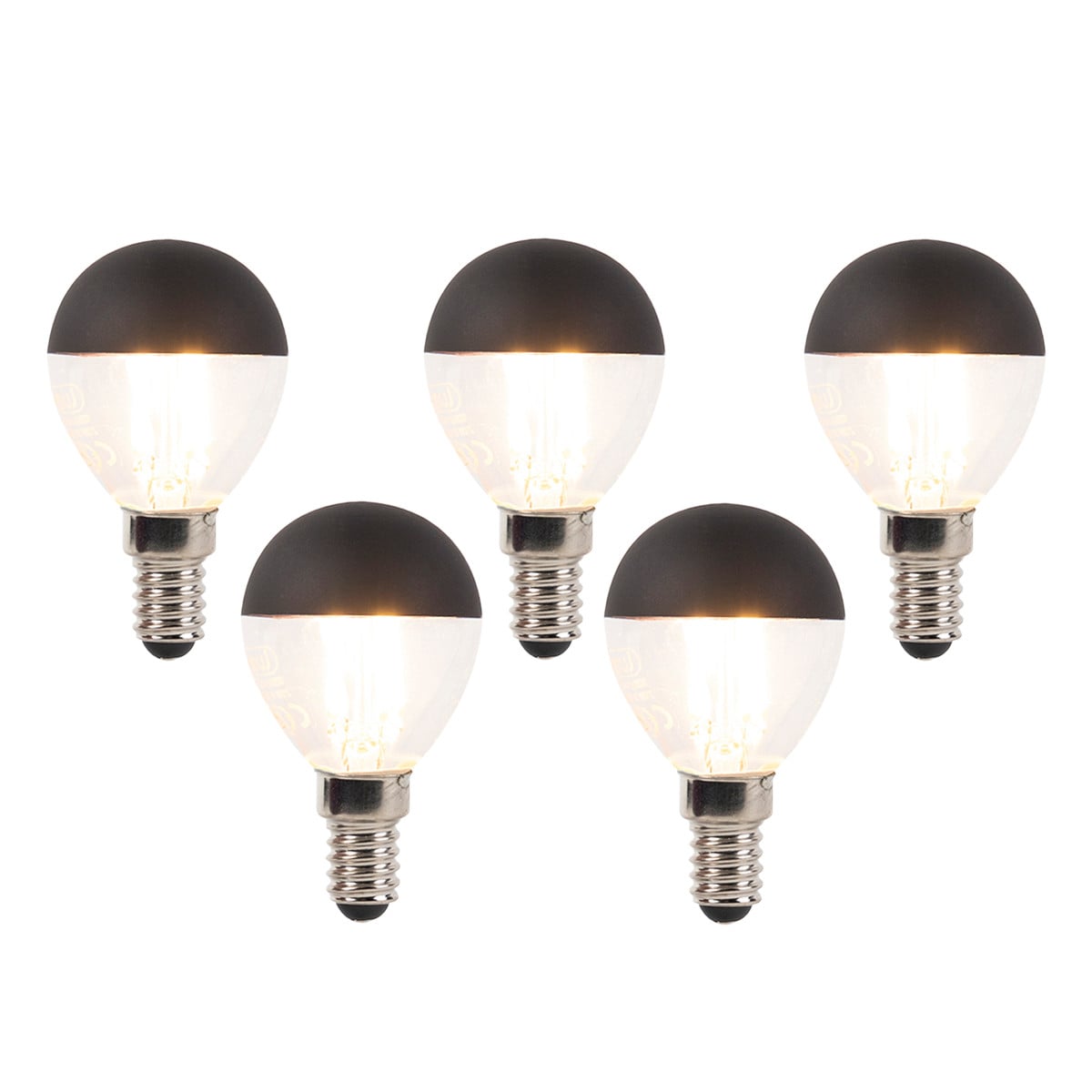 LUEDD Set van 5 E14 dimbare LED filamentlampen P45 Drop - Warm wit - Zwart