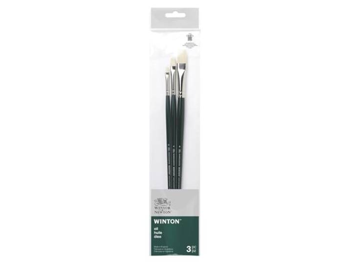 Winsor & Newton 5990608 Winton Pinsel Sets für Ölfarbe, Acrylfarbe und Alkydfarbe aus hochwertigen Schweineborsten -3 Flachpinsel Nr. 2, 4, 8