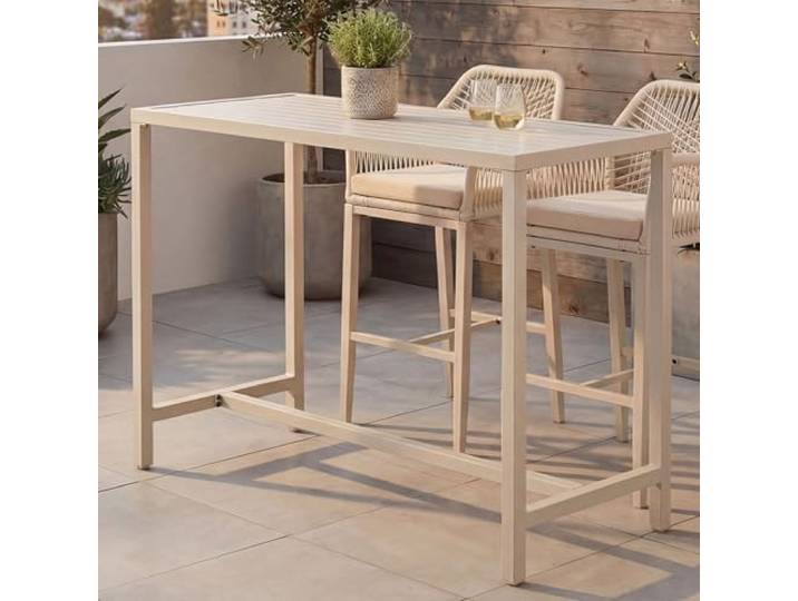 Mendler Stehtisch HWC-P91 Outdoor Metall 105x130x65cm - Creme