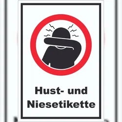 HB-Druck Husten und Niesetikette beachten Symbol und Text Aufkleber A5 (148x210mm)