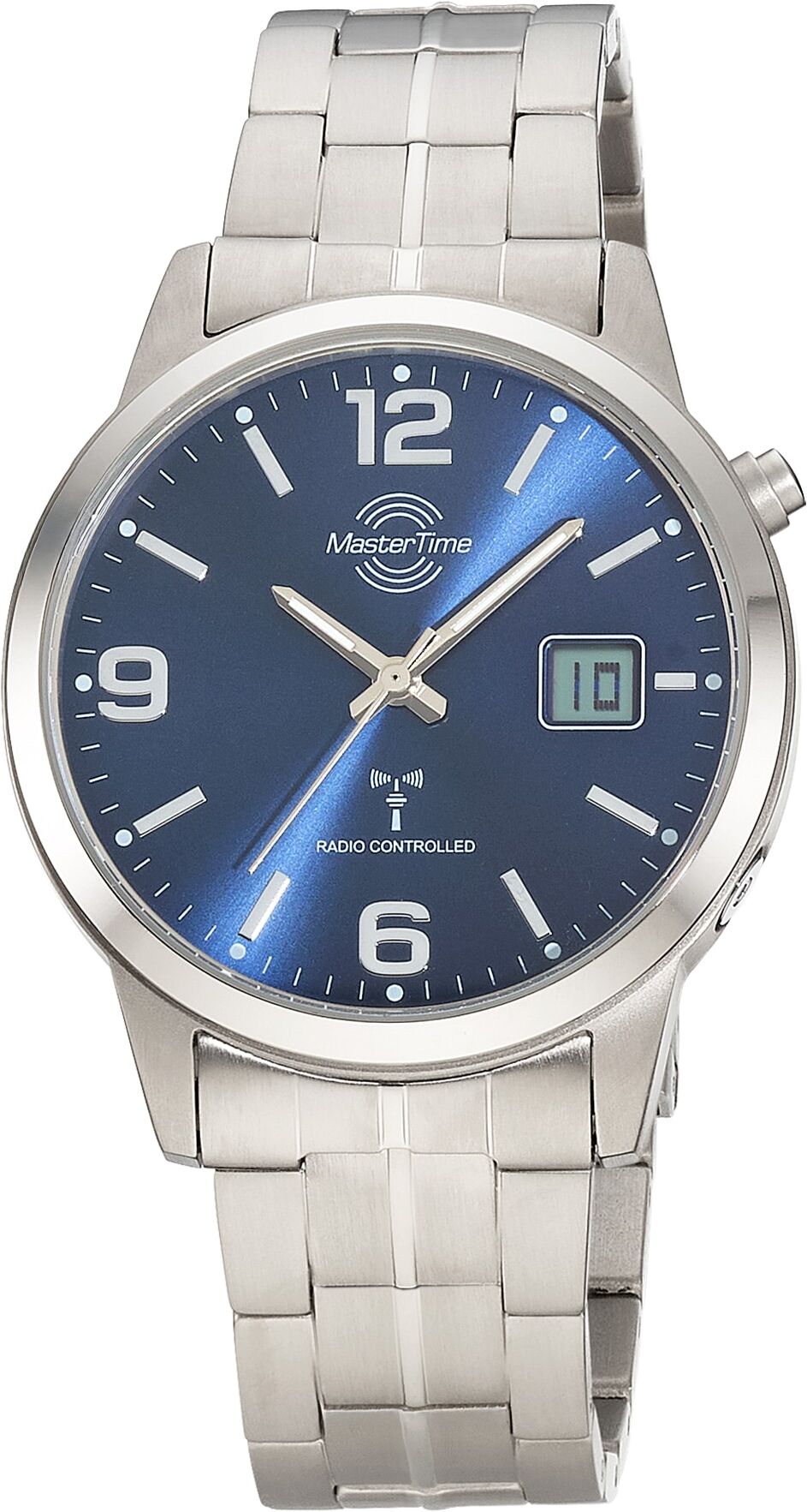 Funkuhr MASTER TIME "Expert Titan", blau (titansilberfarben, blau, blau), Armbanduhren, Herren, titansilberfarben, Funkuhr, Quarzuhr, Armbanduhr, Herrenuhr, analog, digital