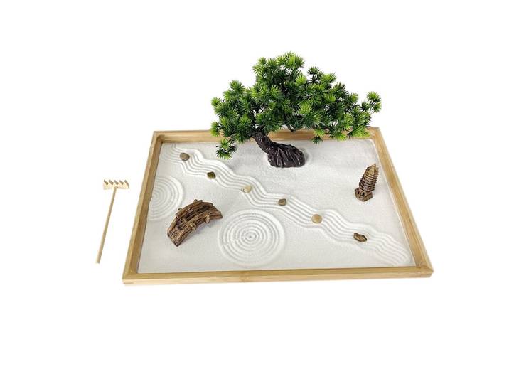 Jardin Zen japonais pour bureau avec sable blanc, bonsaï artificiel, roches, râteaux, cadeaux, Kit de sable, décoration de bureau
