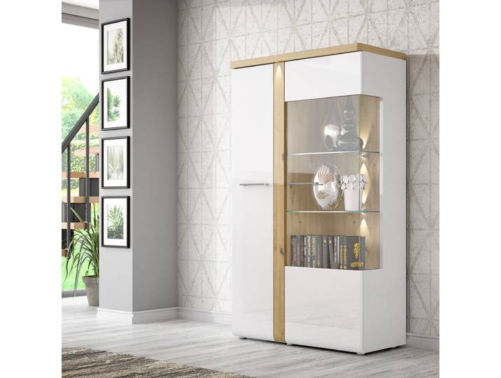 Vitrine éclairée 99 x 164 x 43cm Blanc/Marron