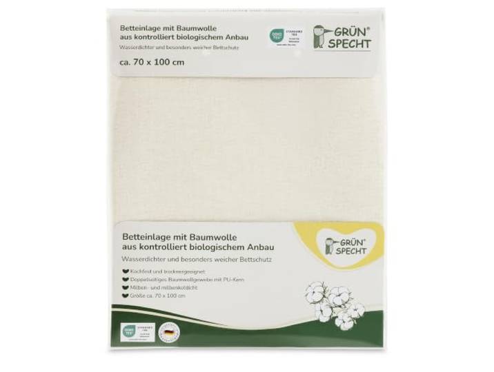 GRÜNSPECHT Wasserdichte Betteinlage 70 x 100 cm, 100% Baumwolle (kbA)