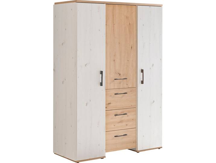 Drehtürenschrank MÄUSBACHER Micha , weiß (artisan, weiß, asteiche), B:127cm H:186cm T:54cm, Holzwerkstoff, Schränke, Drehtürenschrank