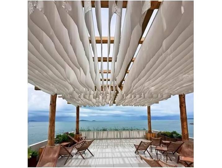 10 Stück Pergola-Deckenvorhänge, gewelltes Baldachin, Außendekoration Stoffstreifen mit Stahlseil, wellenförmige Raffgardinen, einfache Montage, Hellgrau, 50 x 1000 cm