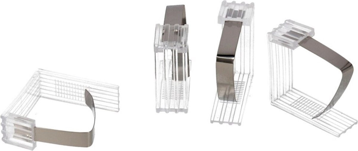 Gerimport set van 12 tafelkleedklemmen transparant/rvs