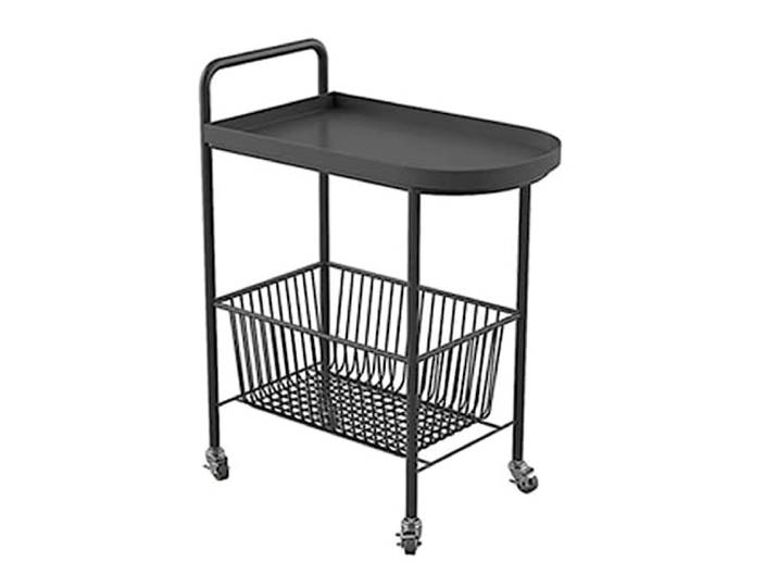 DFHetFH Rollwagen 2-stöckiger Küchen-Aufbewahrungswagen, Einfach Mit Rädern, Mobiler Couchtisch, Aufbewahrungswagen Für Küche Und Badezimmer, Rollwagen Küchenwagen(Black)