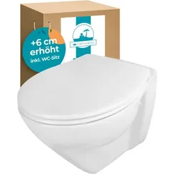 Erhöhtes Wand-WC Modern Plus in Weiß, spülrandlos mit Erhöhung +6 cm mit WC Sitz