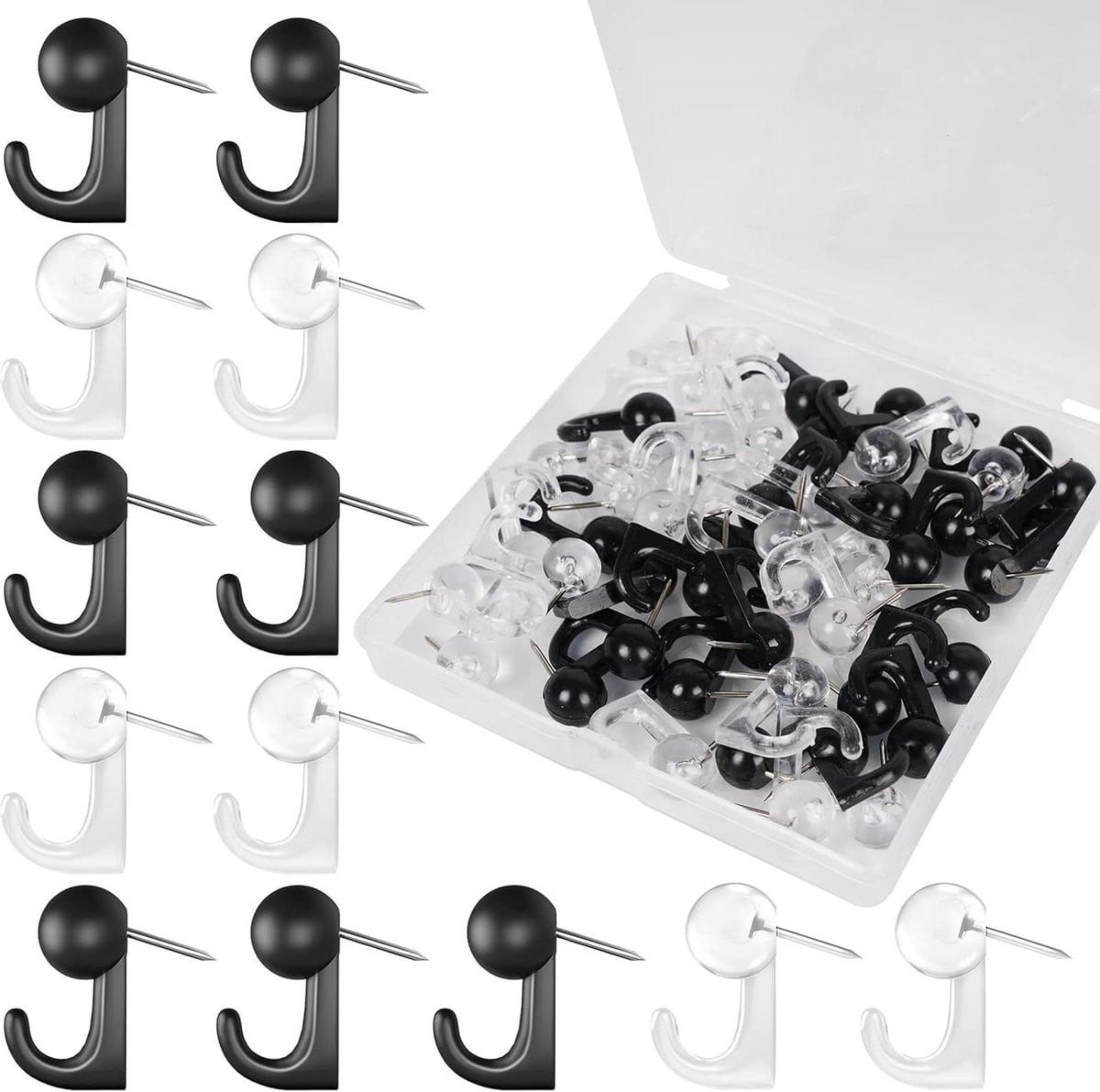 50 stuks Push Pin Haken met ronde kop in zwart voor het ophangen van decoraties op een kurkbord