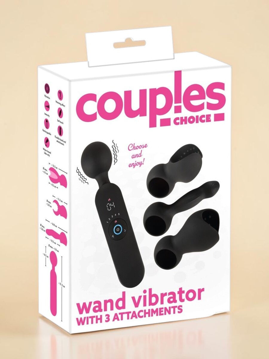 Couples Choice Vibromasseur wand rechargeable avec 3 embouts en silicone doux