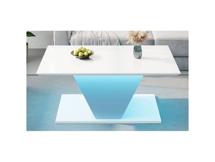 Table basse 100*50*46cm Table basse Forme spéciale Table café avec éclairage LED Table de salon brillante Blanc