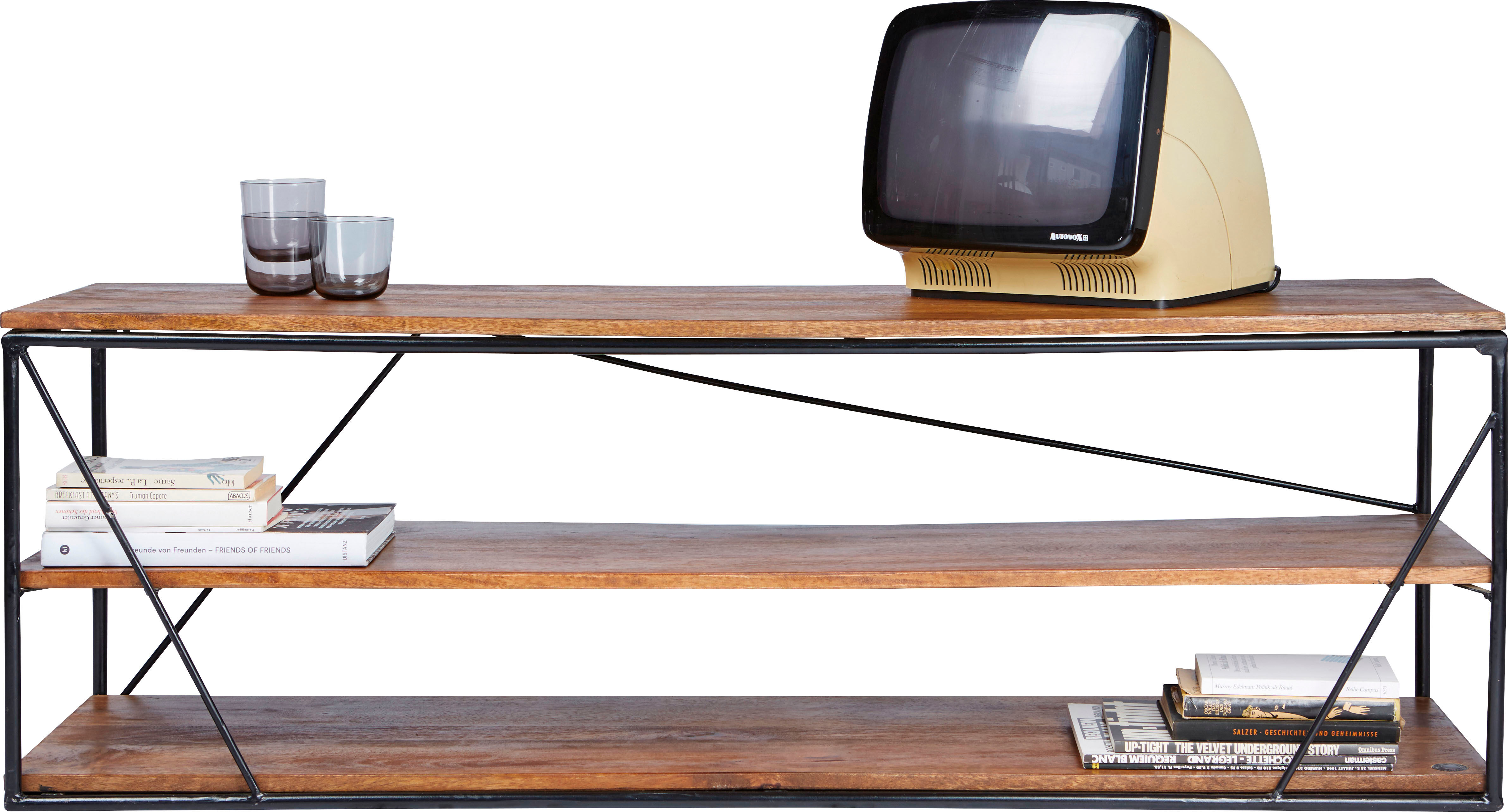 Lowboard SIT "Rüdesheim aus Mangoholz mit Metallgestell für TV & Wohnzimmer", schwarz (schwarz, natur), B:140cm H:47cm, Sideboards, Lowboard, Vielseitig als TV-Lowboard oder Regal im Industrial-Design