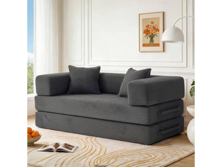 Vipbear Rahmenloses Schlafsofa, 160 cm, mit Schaumstoff und Federn, für Wohnzimmer, Grau