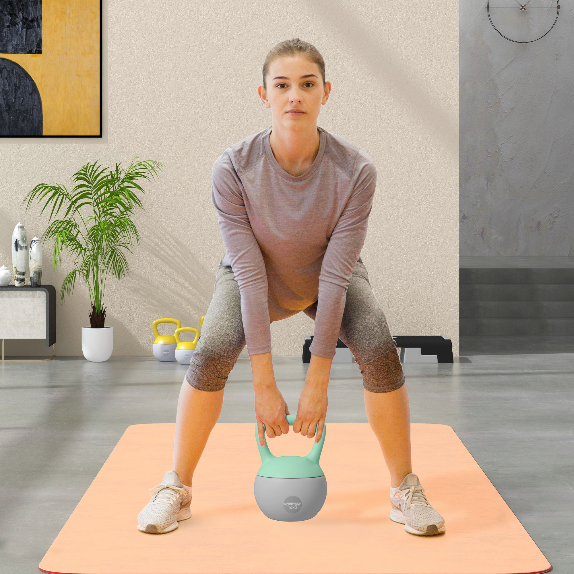 Sportnow Kettlebell 10 kg riempito con sabbia metallica manico antiscivolo per allenarsi a casa 21x21x30cm Verde e Grigio   Aosom Italy