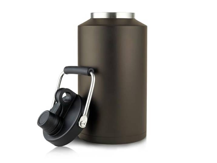 Isolierflasche mit breiter Öffnung, isolierter Edelstahl-Gallonen-Wasserkrug hält Eis 48 Stunden – auslaufsichere Vakuum-Thermosflasche für Fitnessstudio, Camping und Bau, dunkles Khaki