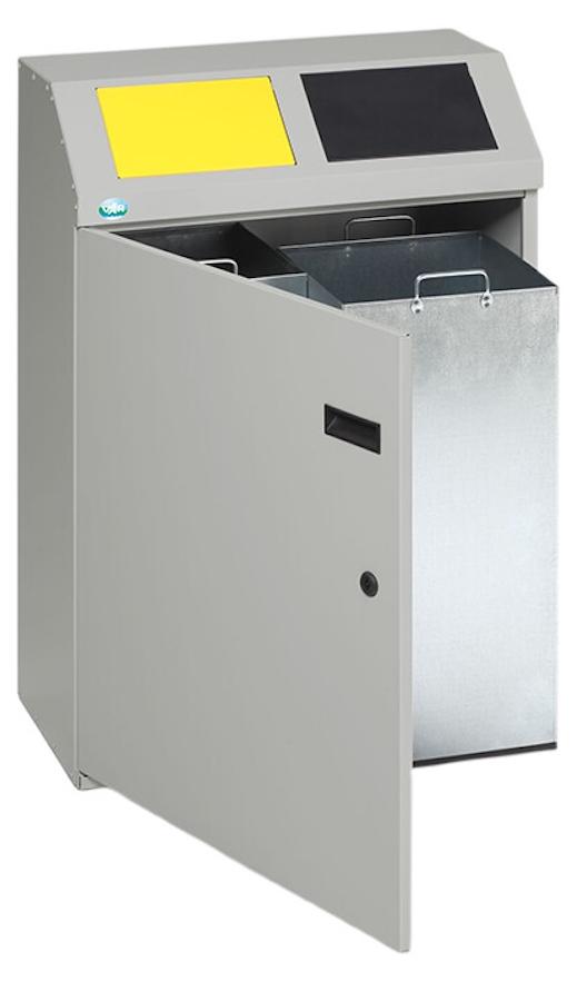 Robustes Wertstoffsortiersystem eckig 2-Fach | 48 Liter je Behälter, HxBxT 91x61x32,5cm | Verzinkter Stahl | Silber