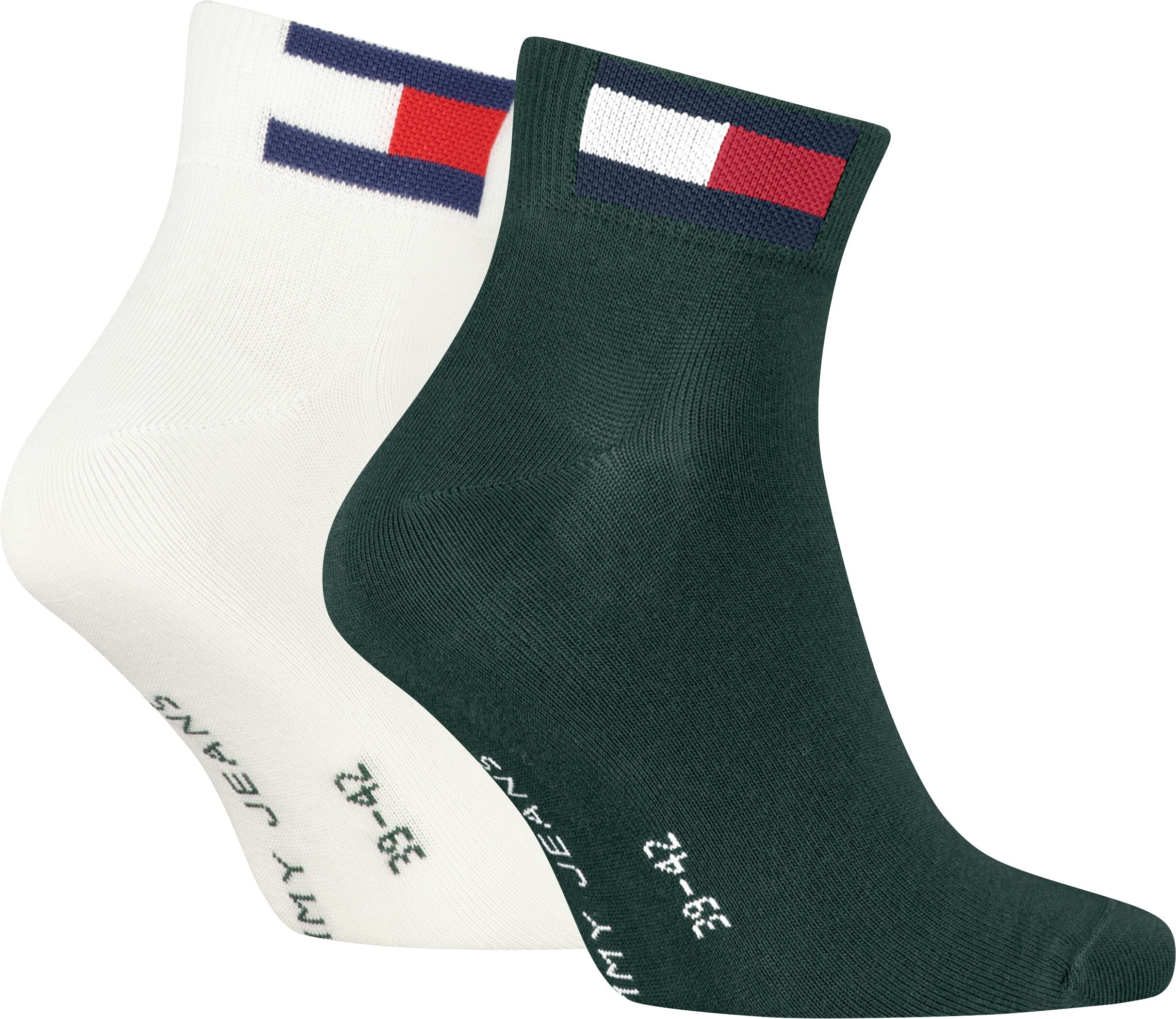 Kurzsocken TOMMY HILFIGER "TH UNI TJ QUARTER 2P FLAG", Herren, Gr. 43-46, Sockengrösse, weiss (deep grün), Baumwollmischung, Socken Kurzsocken, Verstärkte Ferse und Spitze für zusätzliche Strapazierfähigkeit deep grün 43-46, Sockengrösse