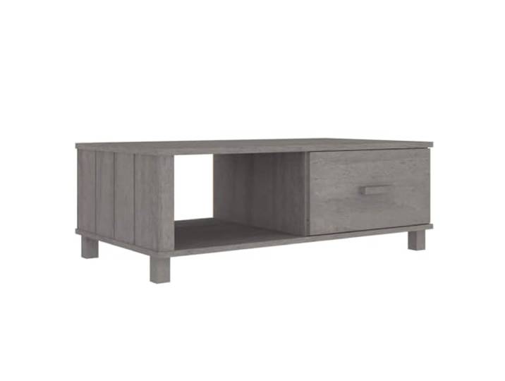 LASWWQMRF Couchtisch Hellgrau 100x55x35 cm Kiefer Massivholz HAMAR Praktischer Beistelltisch fürs Wohnzimmer mit Schublade und offenem Fach für ordentliche Aufbewahrung.