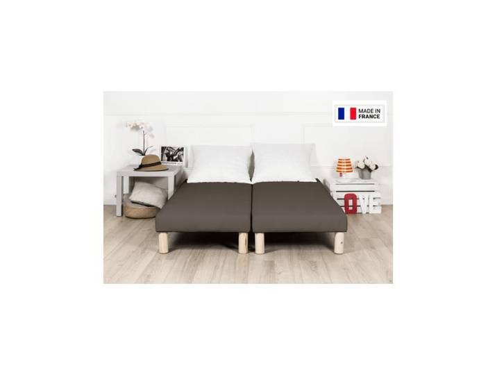SOMMIER TAPISSIER MARRON 70X200X2 (140X200) FABRICATION FRANCAISE ARTISANALE PIEDS OFFERT HAUTEUR AVEC PIEDS 27CM - som70x200x2marr