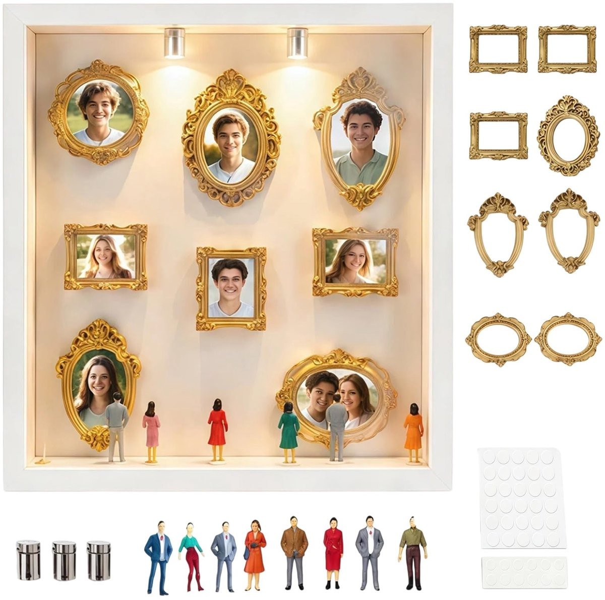 Omgoods Mini Museum Foto Frames, Set van 8 met LED Verlichting