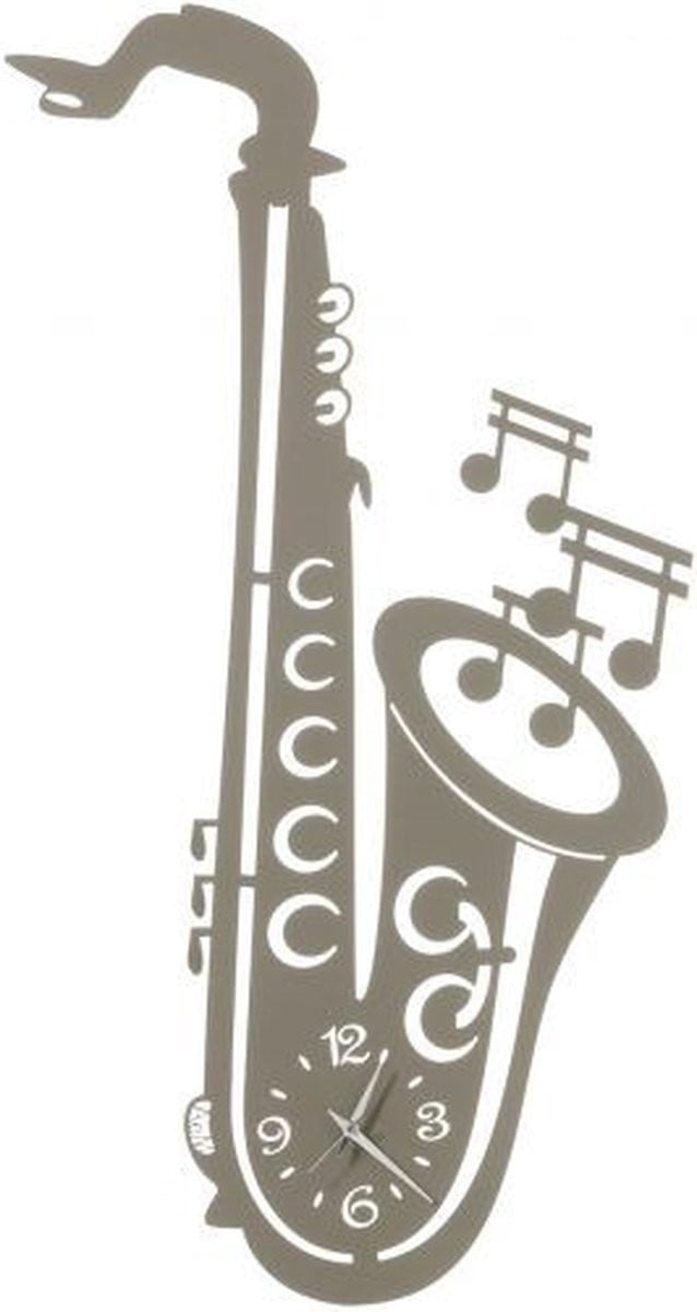 Arti - Mestieri Handgemaakte Metalen Wandklok Saxofoon - Donkergrijs