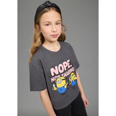 T-Shirt KIDSWORLD "MINIONS T-Shirt für TEENS Girls: NOPE", Mädchen, Gr. 164/170, anthrazit, Single Jersey, Obermaterial: 100% Baumwolle, bedruckt, Basic kurz, Rundhals, abgesteppte Kante, Shirts T-Shirt, für Mädchen, Kurzarm, bedruckte Optik, Basic...
