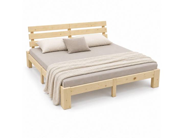 Relaxdays Bett Natur mit Lattenrost 140x200 cm, Hellbraun, Holz, Schlafzimmer, Bett