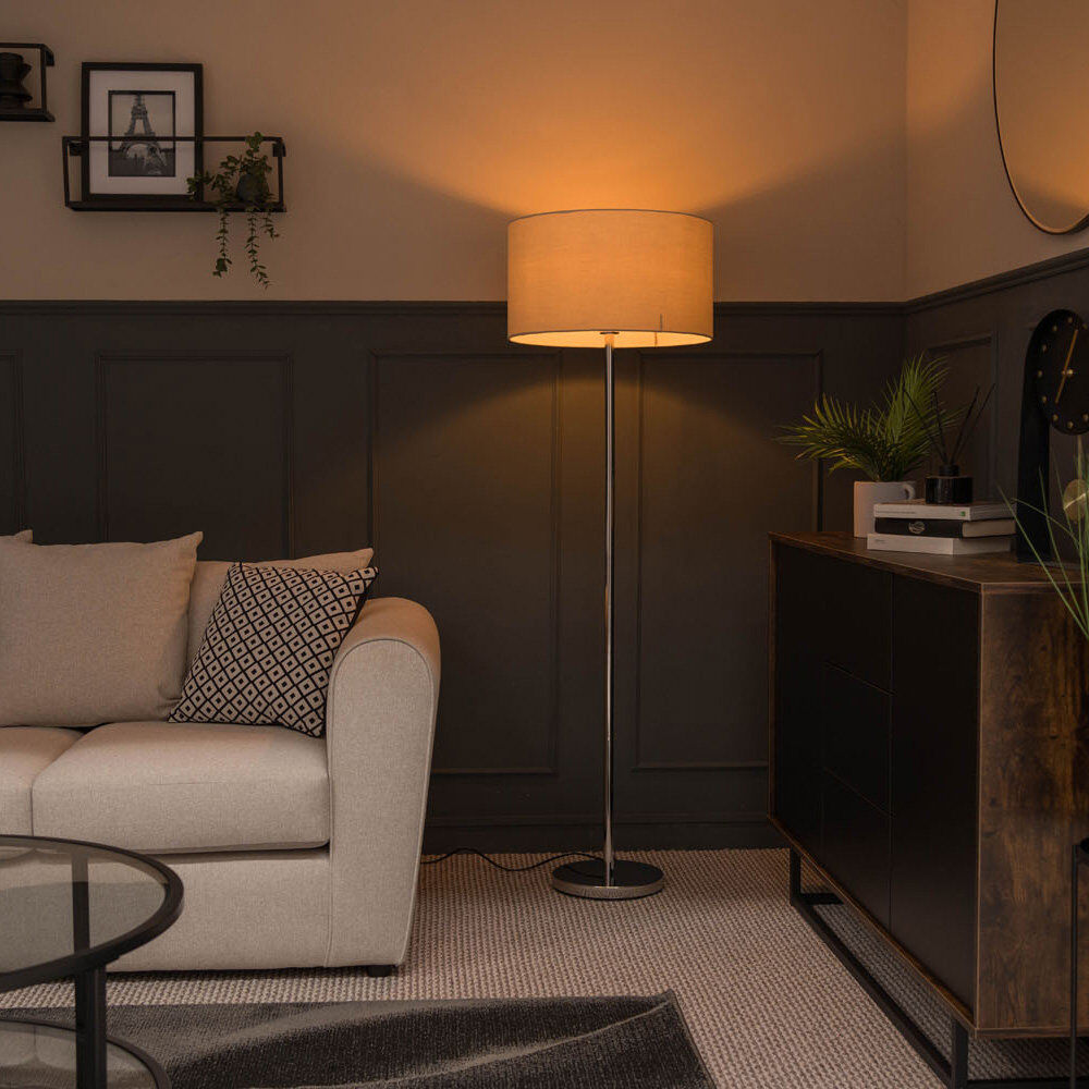 17 Stories 129 H cm Torchiere Floor Lamp Biege 129cm H X 35cm W X 33cm D