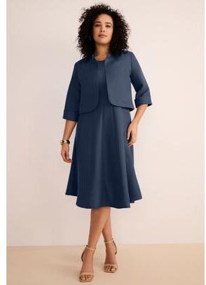 Plus Size Women's Plus Size Elbow Sleeve Fit-and-Flare Dress with Bolero Jacket - 2-Piece Suit by Roaman's in Navy (Size 36 W)
