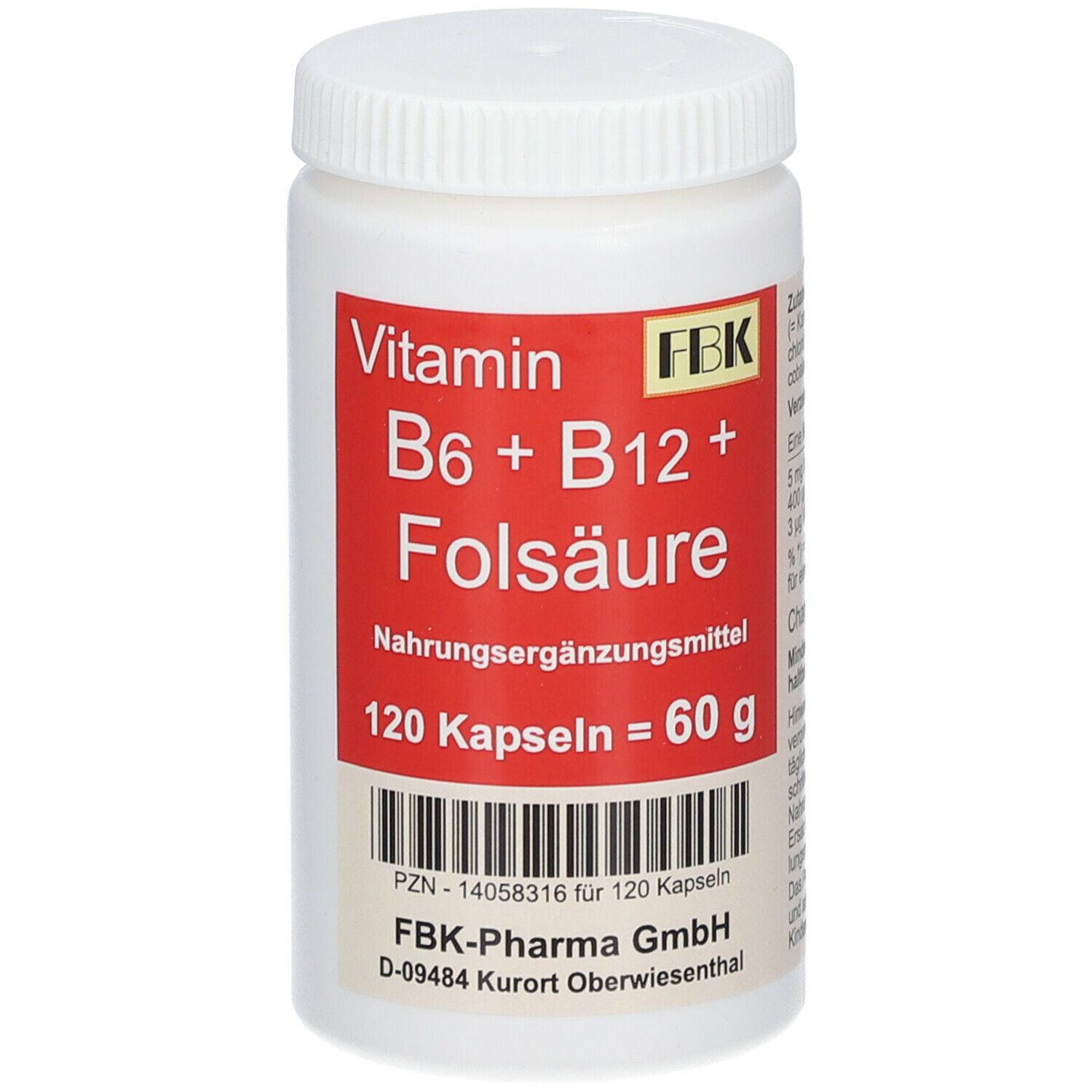 Vitamin B6+B12+Folsäure Kapseln 120 St
