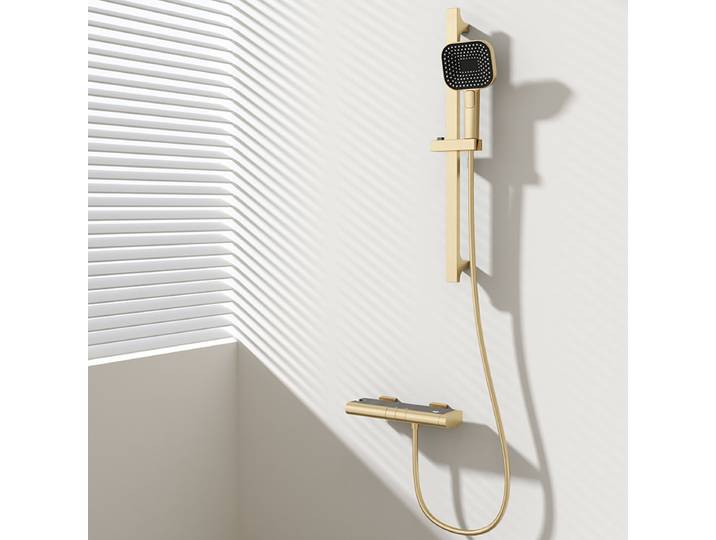 Tuqiu-Ensemble de douche thermostatique en laiton massif pour baignoire, or brossé, or rose, montage mural