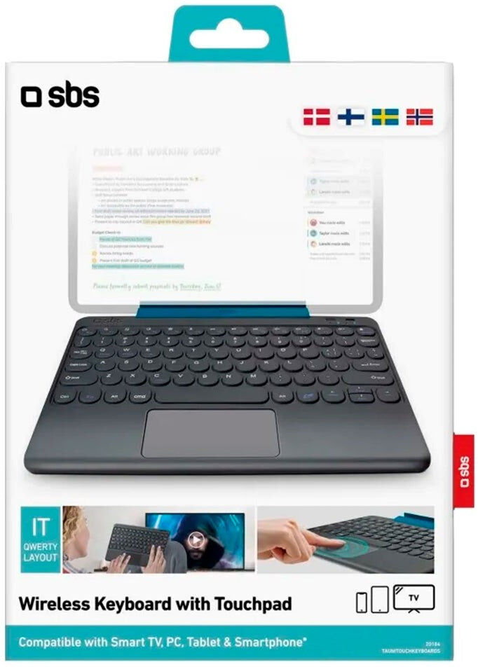SBS Trådløst Bluetooth Tastatur med Indbygget Touchpad - Dansk Tastatur - Sort